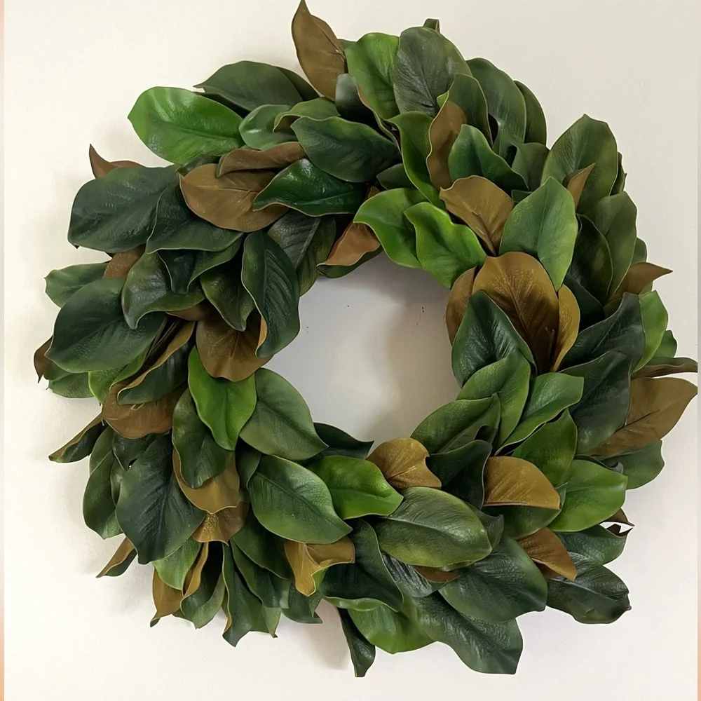 Hand Crafted Magnolia Wreath Natural Touch Foliage Green Brown Extra Large 28”